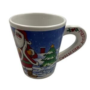 Vintage Merry Christmas Holiday Ceramic Santa Claus Chimney Coffee Tea Mug